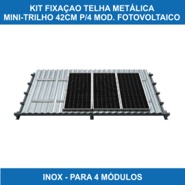 Kit Fixa��o Telha Met�lica Mini-Trilho 42cm para 4 M�dulos Fotovoltaico
